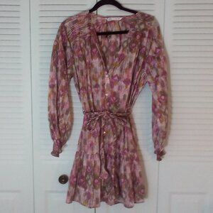 NWOT ZARA M TIERED BUTTONS LONG SLEEVES BRAIDED TIE ELASTIC CUFFS 100% COTTON